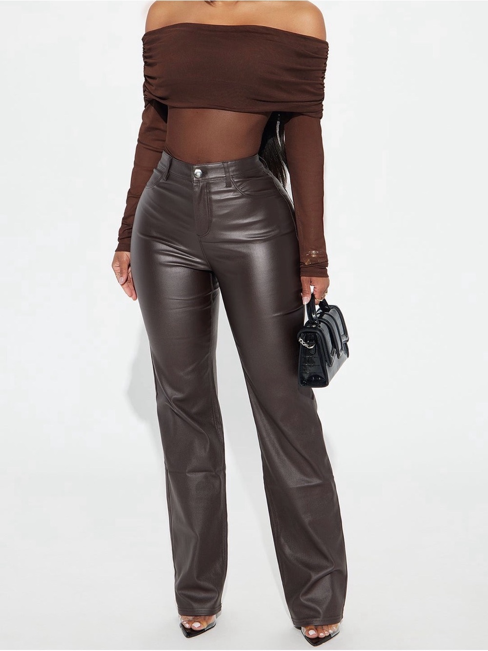 Fashion Nova Brown Straight Leg Faux Leather Pants